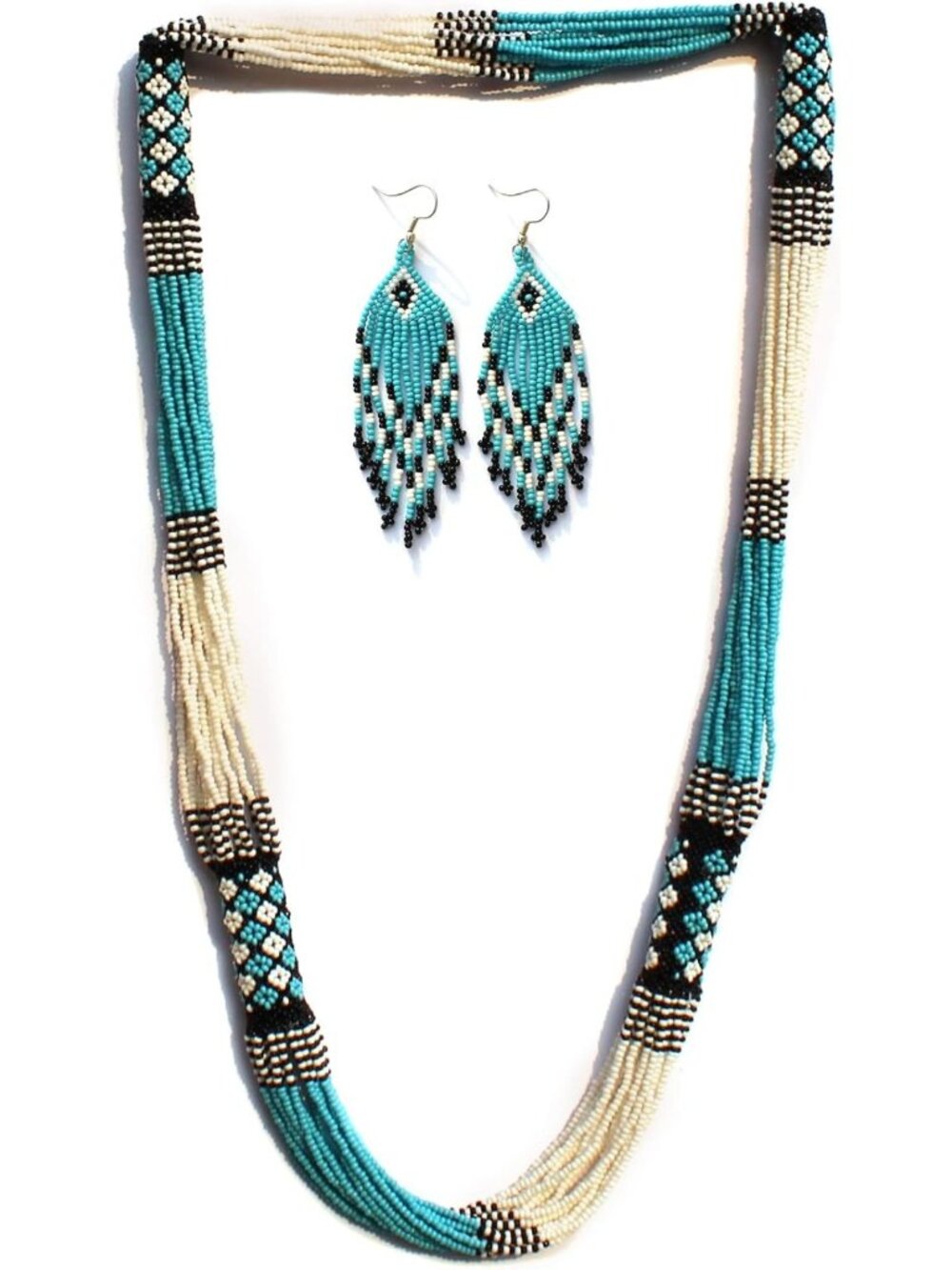 Handmade Tribal Ethnic Seed Bead Layered Medallion Necklace - Boho Chic Jewelry